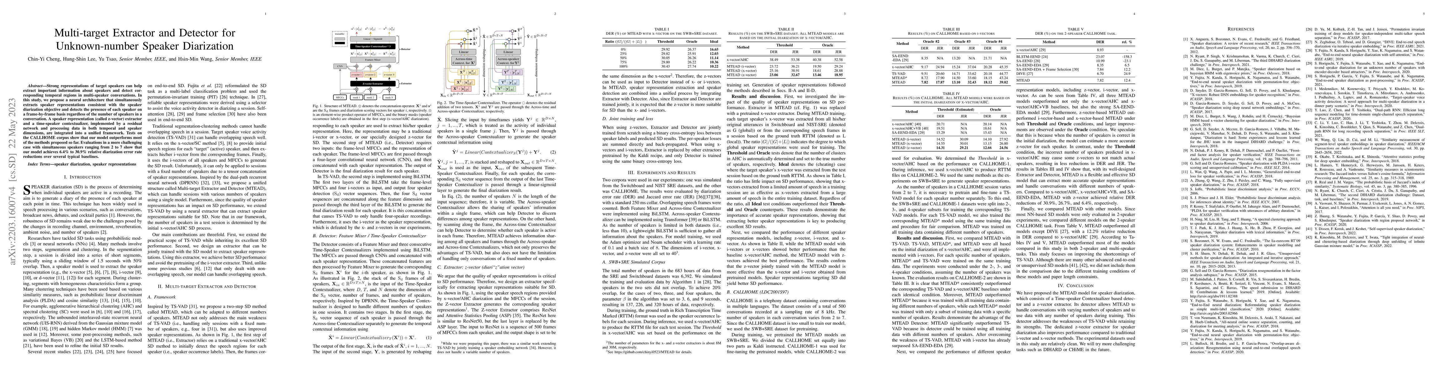 Thumbnail for Multi-target Extractor and Detector for Unknown-number Speaker
  Diarization