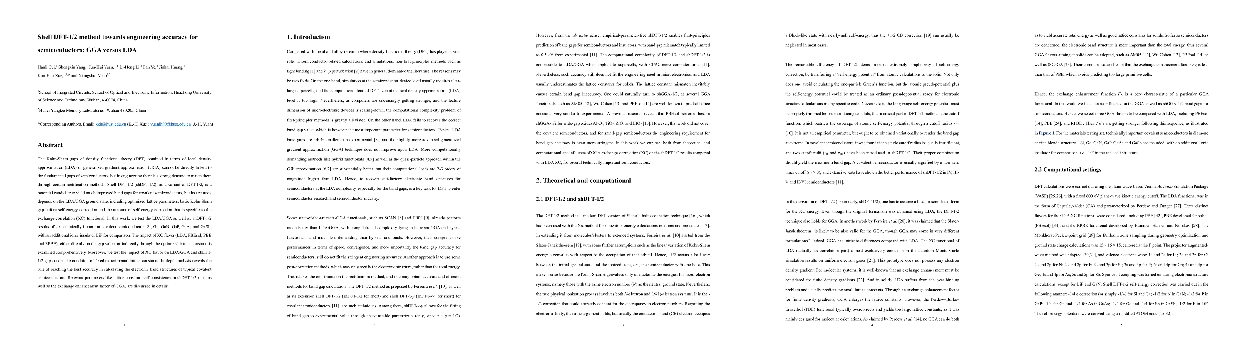 Thumbnail for Shell DFT-1/2 method towards engineering accuracy for semiconductors:
  GGA versus LDA