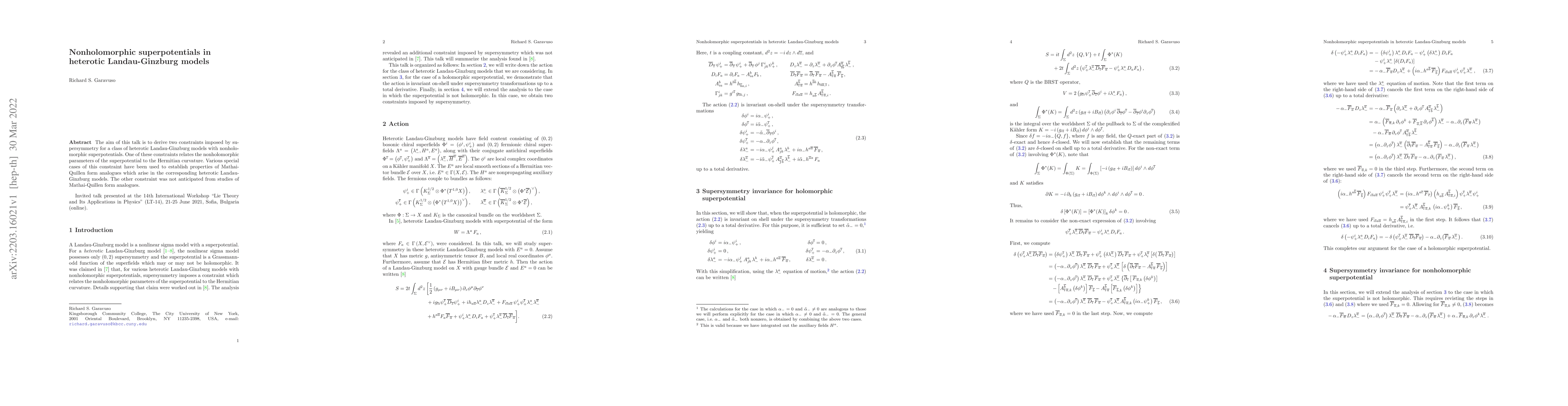Thumbnail for Nonholomorphic superpotentials in heterotic Landau-Ginzburg models