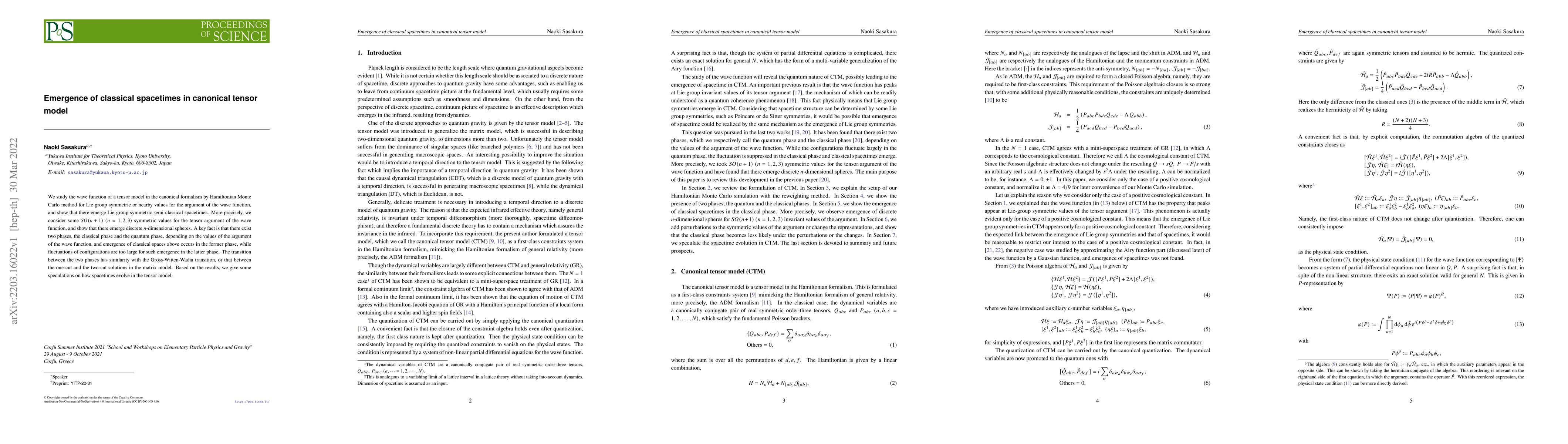 Thumbnail for Emergence of classical spacetimes in canonical tensor model