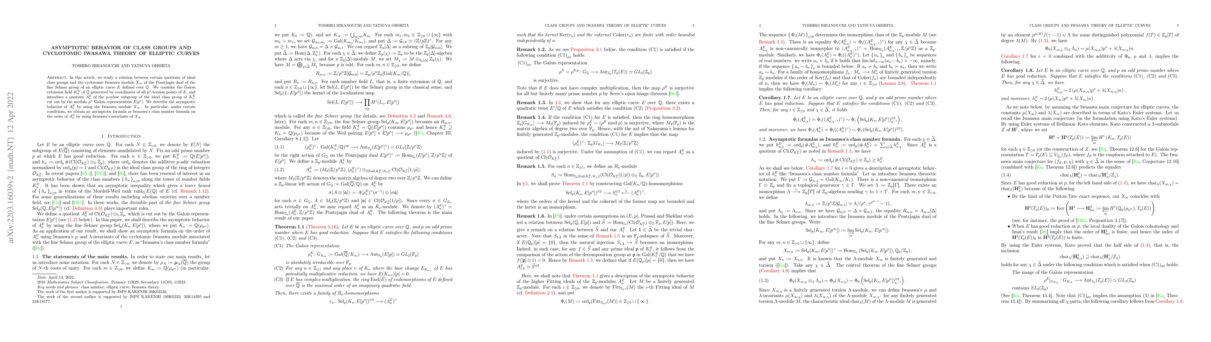 Thumbnail for Asymptotic behavior of class groups and cyclotomic Iwasawa theory of
  elliptic curves