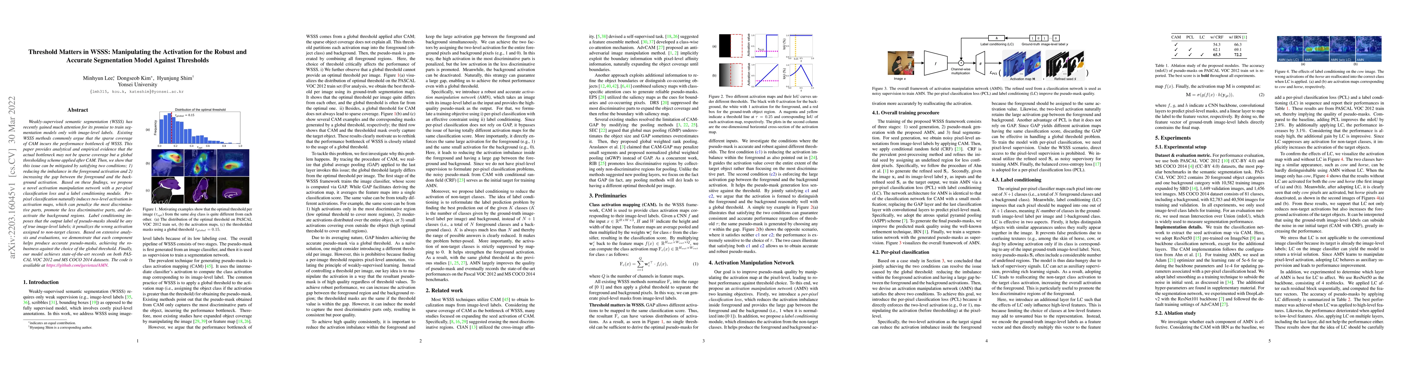Thumbnail for Threshold Matters in WSSS: Manipulating the Activation for the Robust
  and Accurate Segmentation Model Against Thresholds