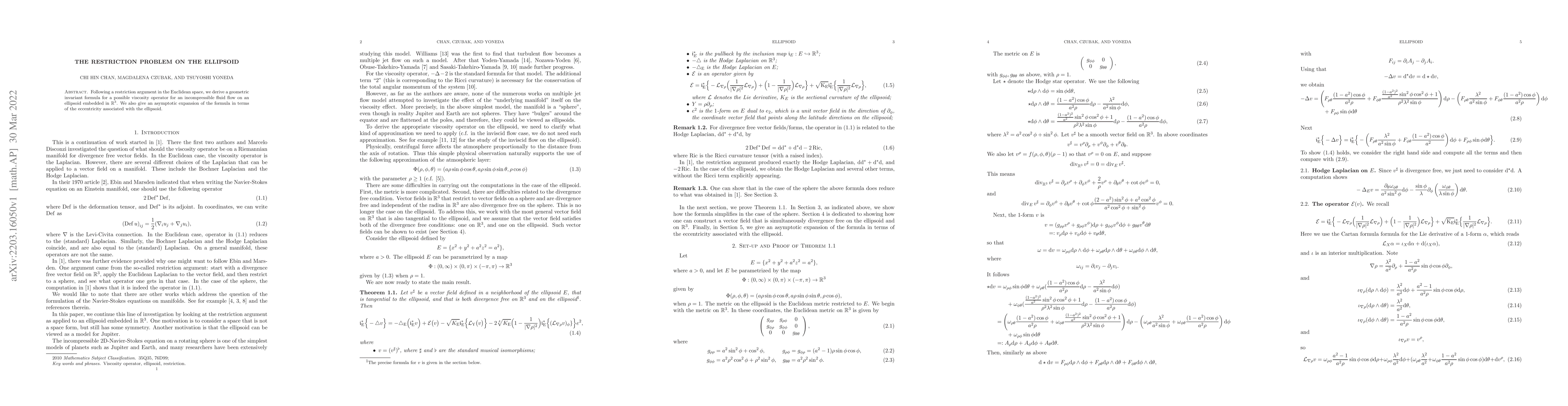 Thumbnail for The restriction problem on the ellipsoid