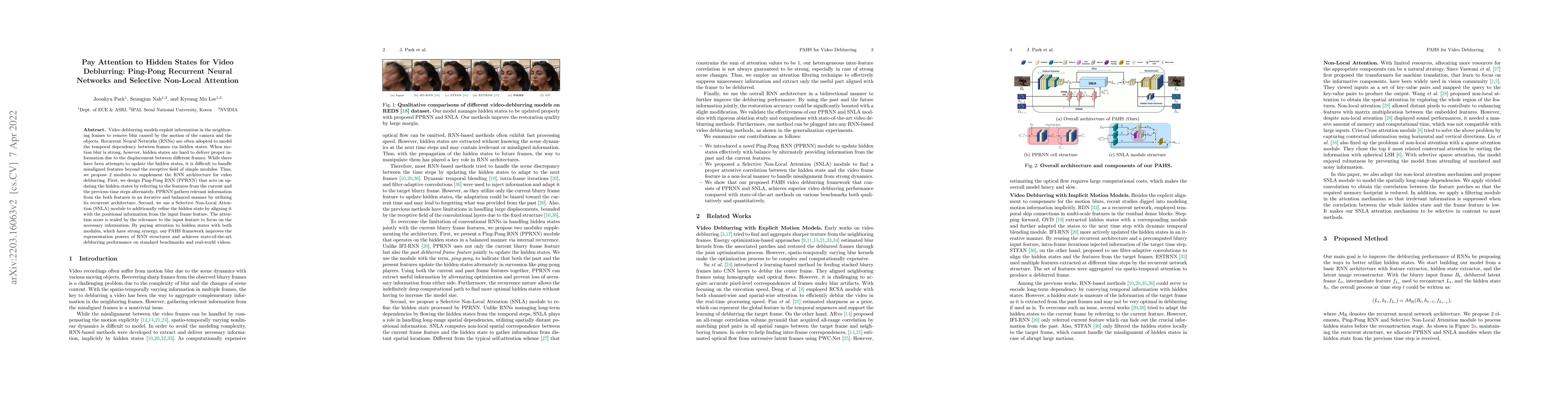 Thumbnail for Pay Attention to Hidden States for Video Deblurring: Ping-Pong Recurrent
  Neural Networks and Selective Non-Local Attention