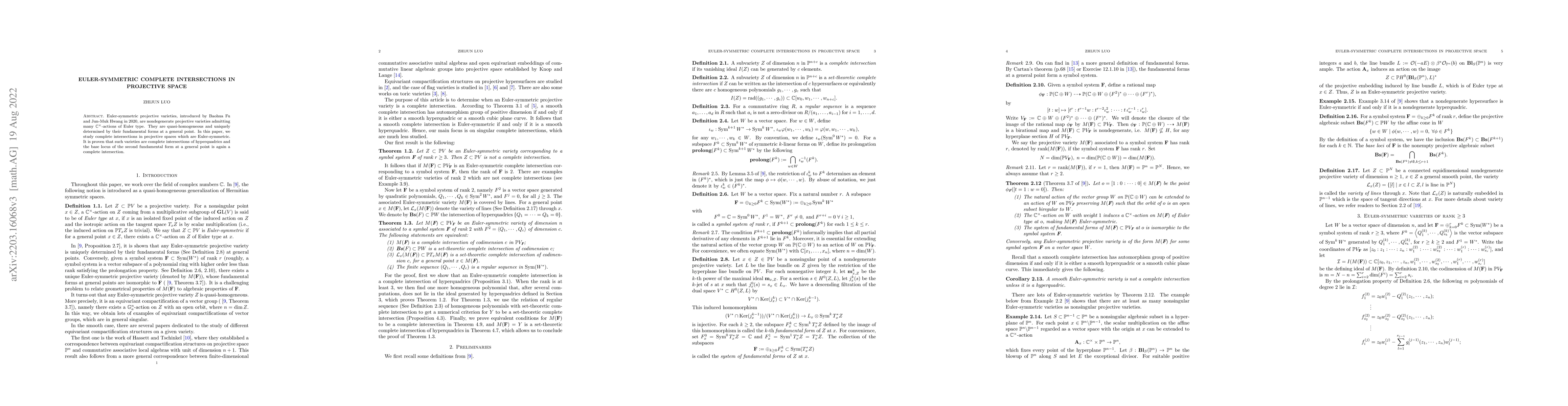 Thumbnail for Euler-symmetric complete intersection in projective space