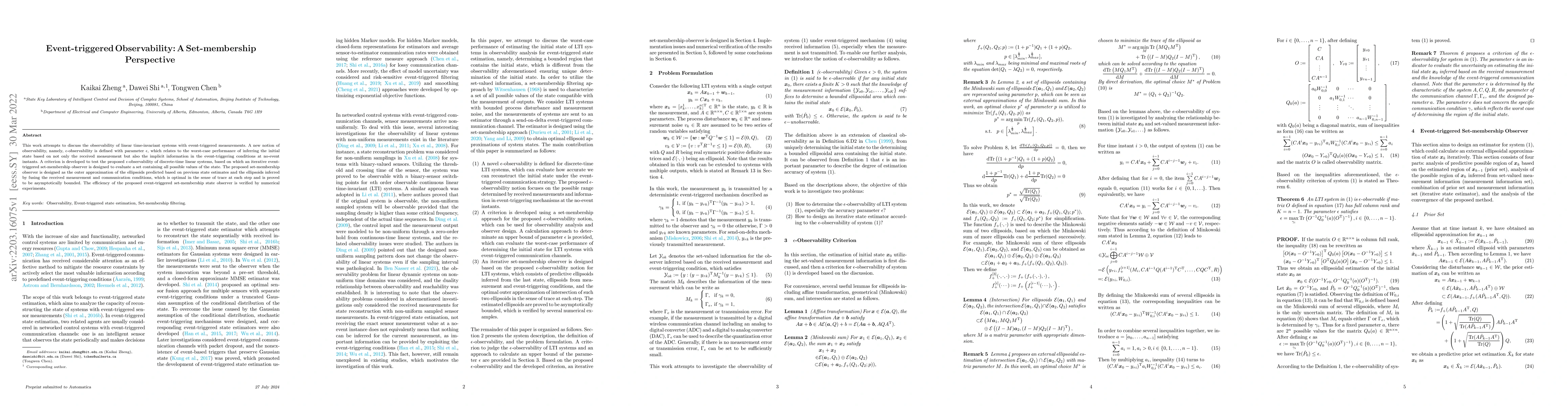 Thumbnail for Event-triggered Observability: A Set-membership Perspective