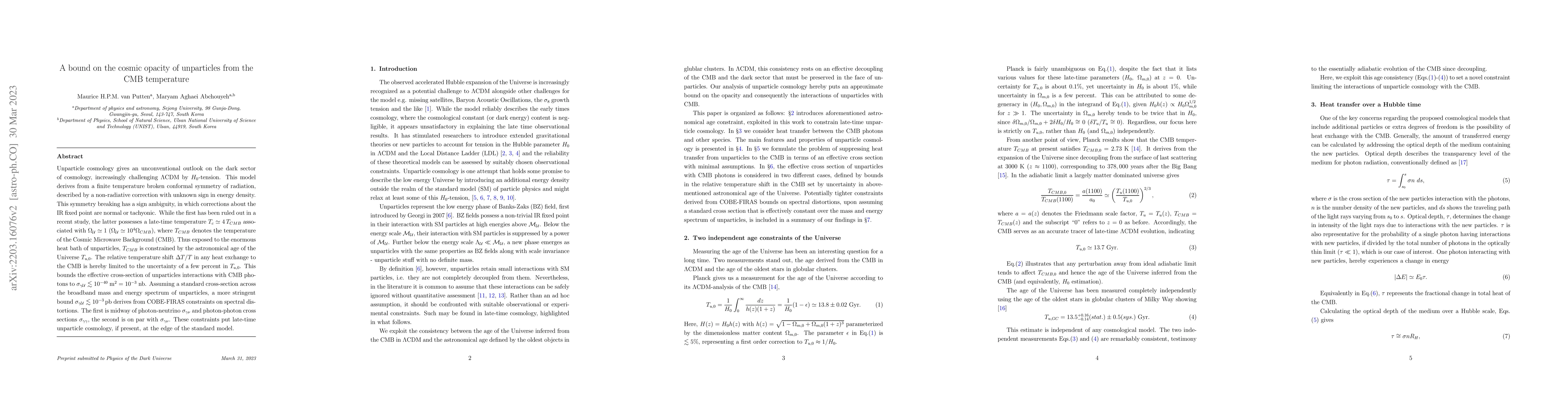 Thumbnail for A bound on the cosmic opacity of unparticles from the CMB temperature
