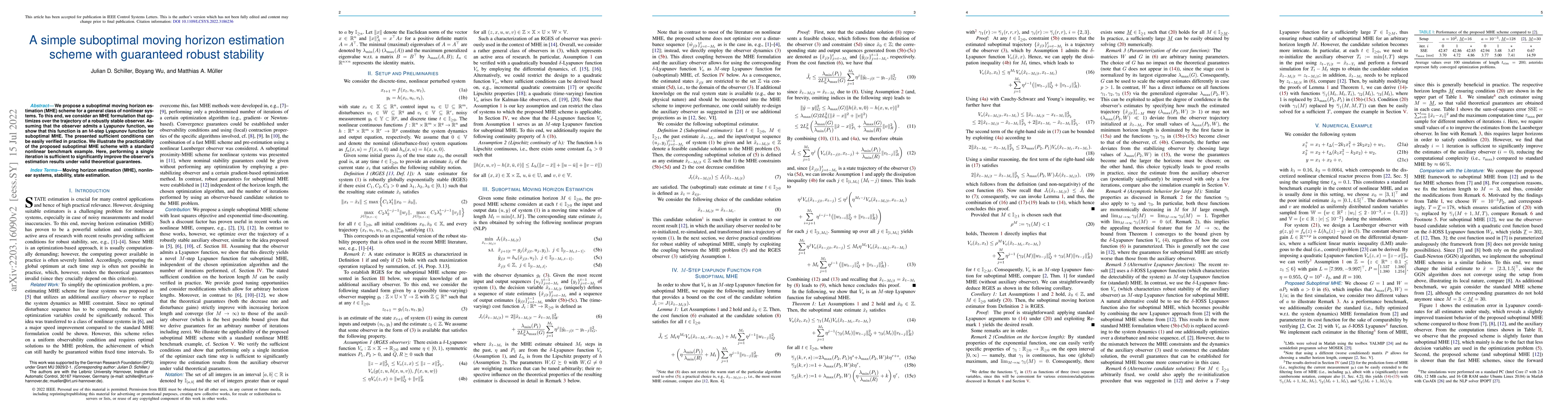Thumbnail for A simple suboptimal moving horizon estimation scheme with guaranteed
  robust stability