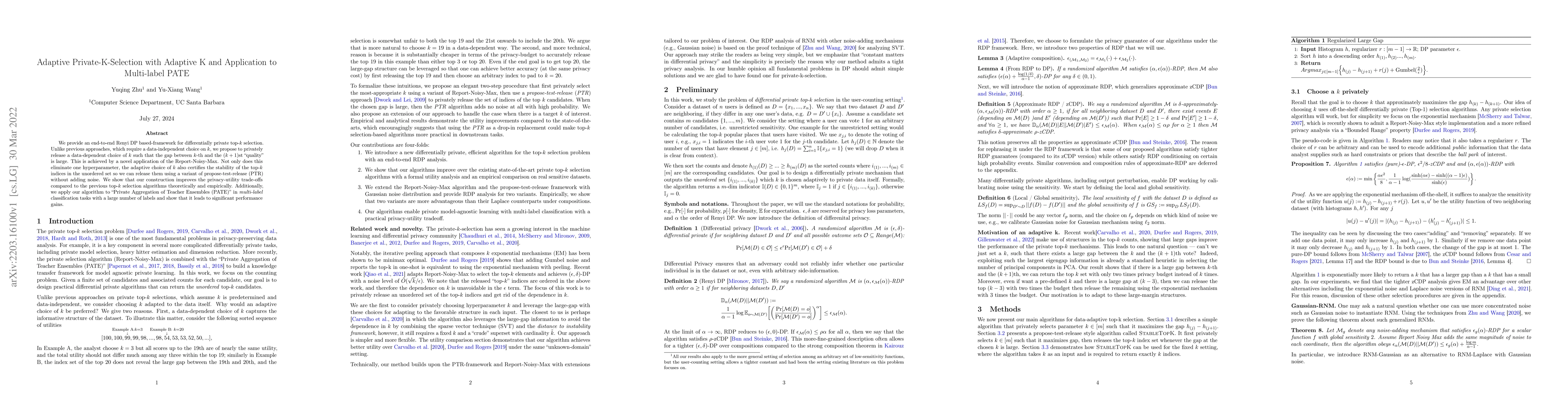 Thumbnail for Adaptive Private-K-Selection with Adaptive K and Application to
  Multi-label PATE
