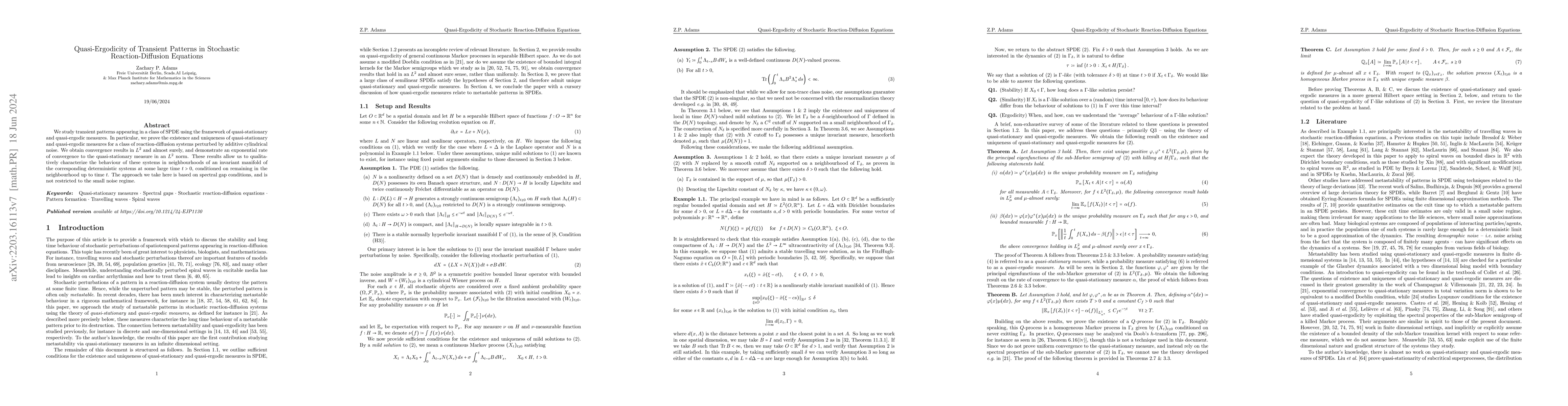 Thumbnail for Quasi-Ergodicity of Transient Patterns in Stochastic Reaction-Diffusion
  Equations
