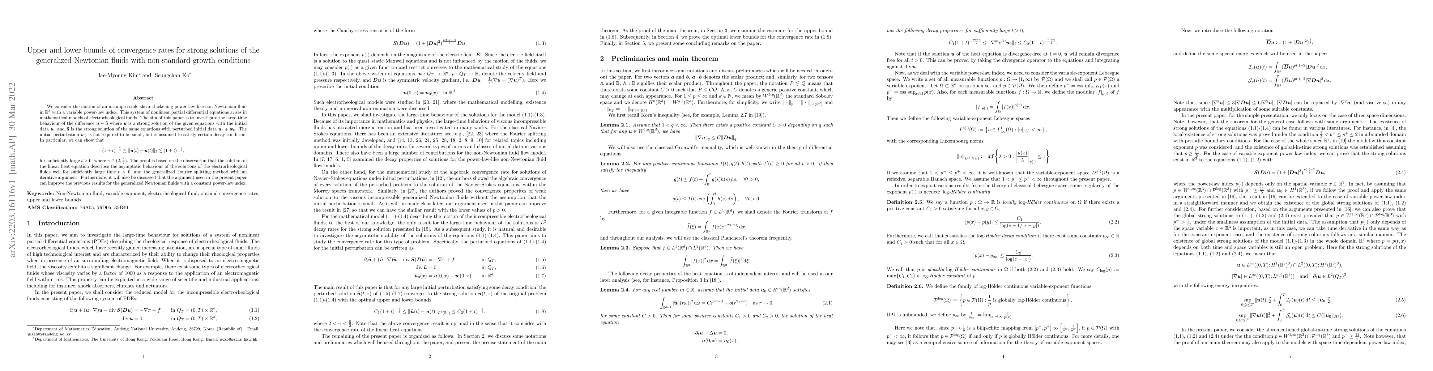 Thumbnail for Upper and lower bounds of convergence rates for strong solutions of the
  generalized Newtonian fluids with non-standard growth conditions