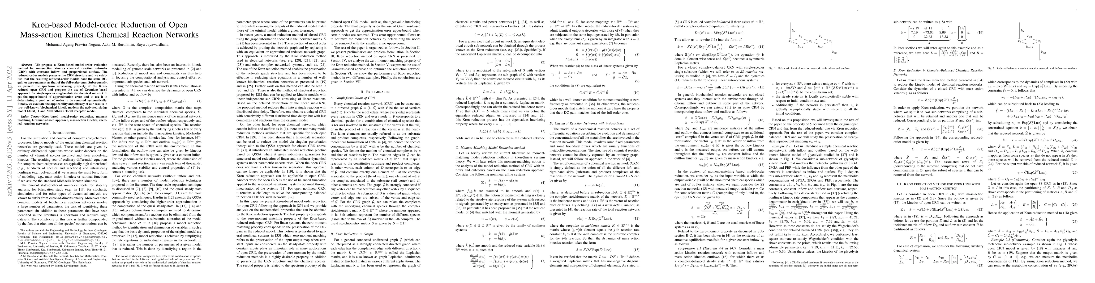 Thumbnail for Kron-based Model-order Reduction of Open Mass-action Kinetics Chemical
  Reaction Networks
