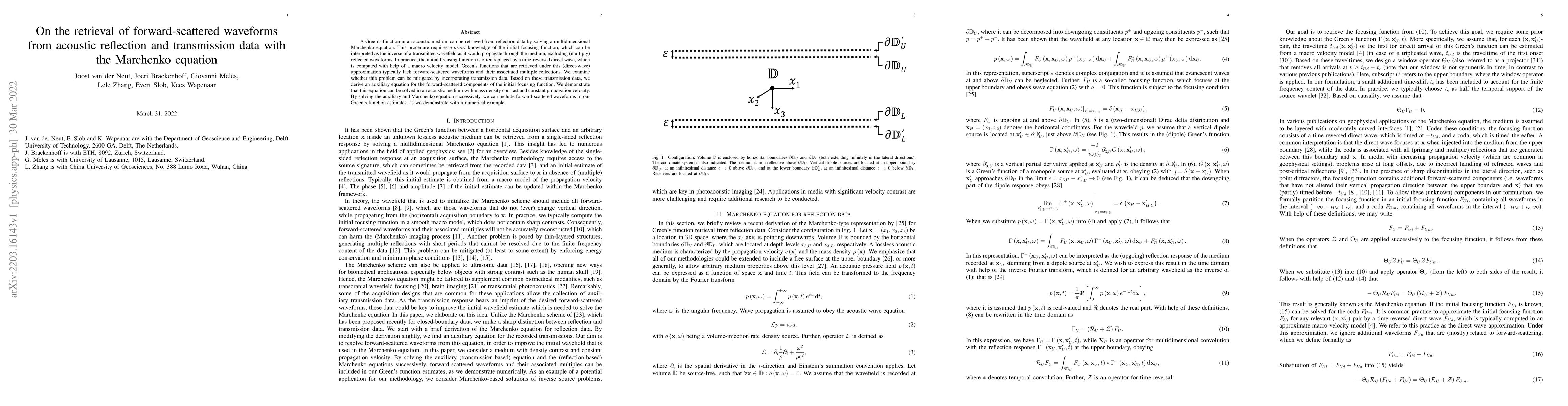 Thumbnail for On the retrieval of forward-scattered waveforms from acoustic reflection
  and transmission data with the Marchenko equation