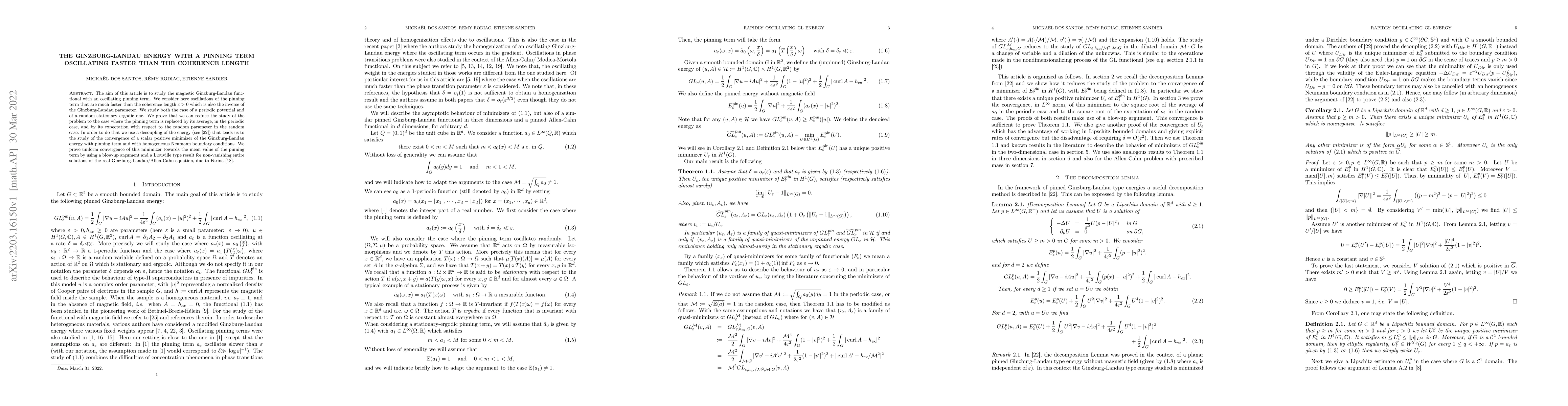 Thumbnail for The Ginzburg-Landau energy with a pinning term oscillating faster than
  the coherence length