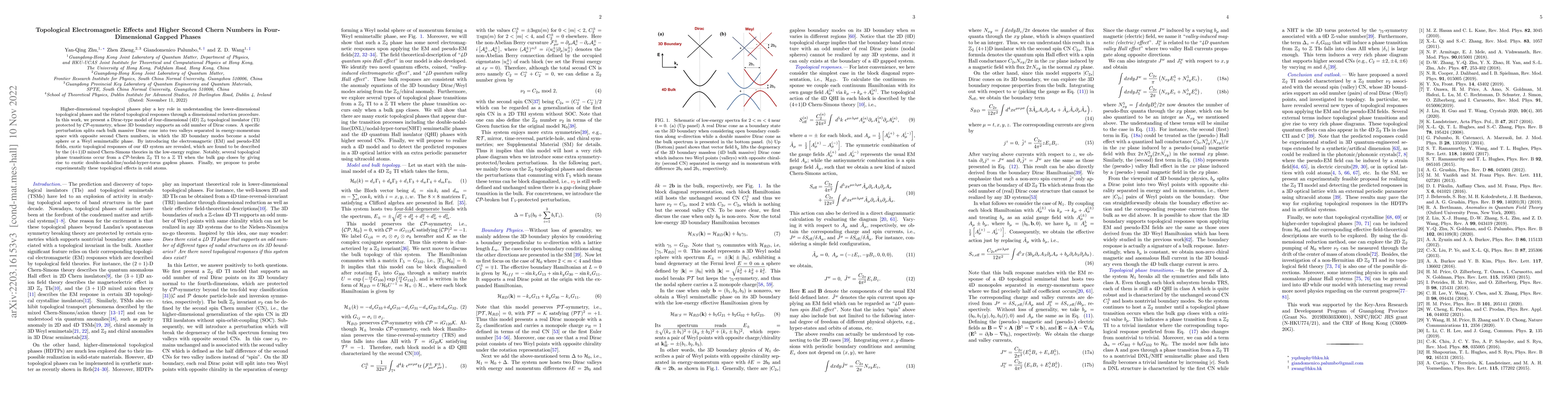 Thumbnail for Topological Electromagnetic Effects and Higher Second Chern Numbers in
  Four-Dimensional Gapped Phases