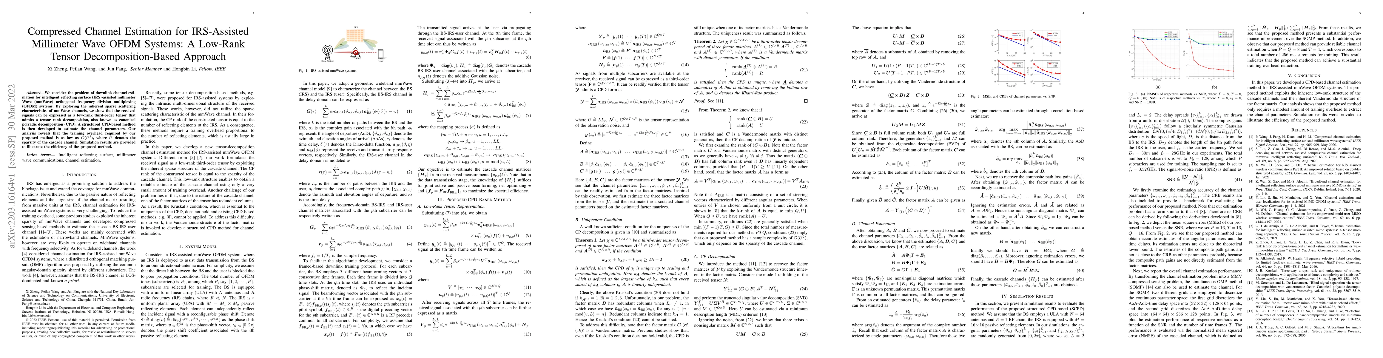 Thumbnail for Compressed Channel Estimation for IRS-Assisted Millimeter Wave OFDM
  Systems: A Low-Rank Tensor Decomposition-Based Approach