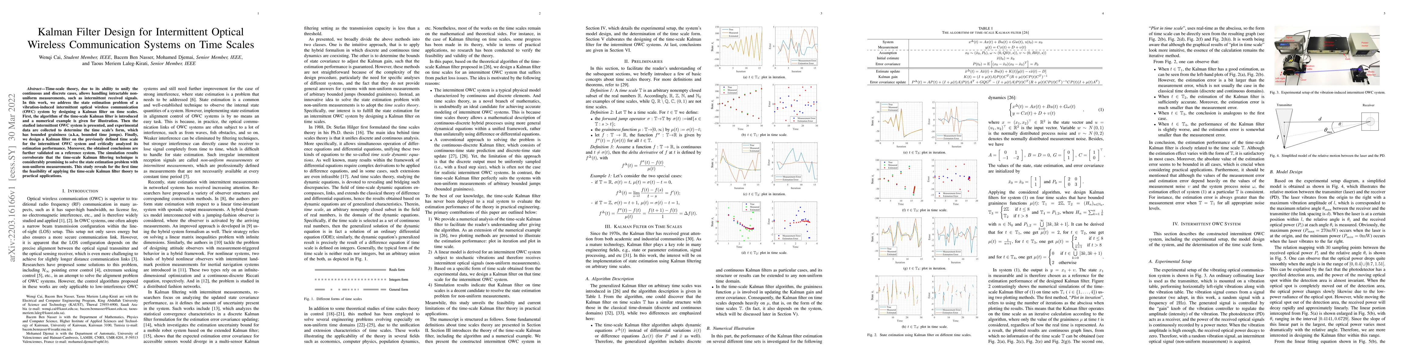 Thumbnail for Kalman Filter Design for Intermittent Optical Wireless Communication
  Systems on Time Scales
