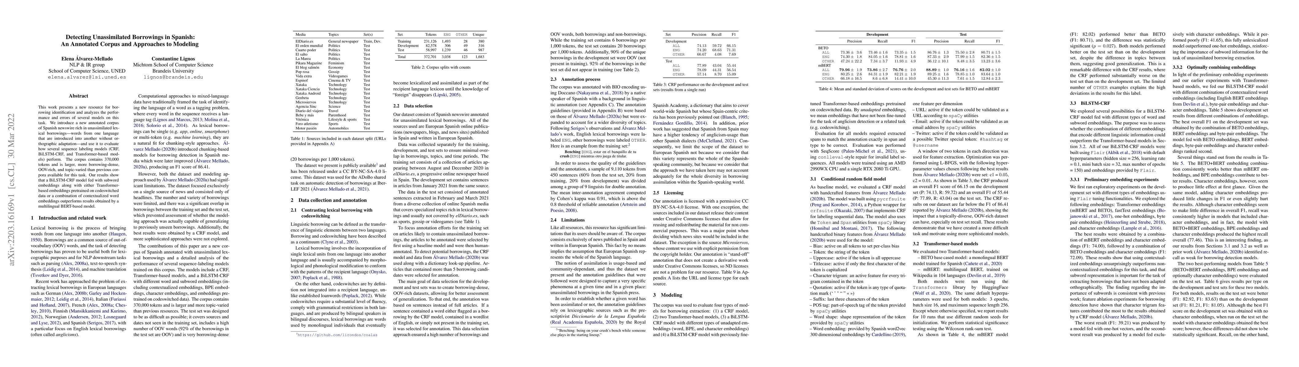 Thumbnail for Detecting Unassimilated Borrowings in Spanish: An Annotated Corpus and
  Approaches to Modeling