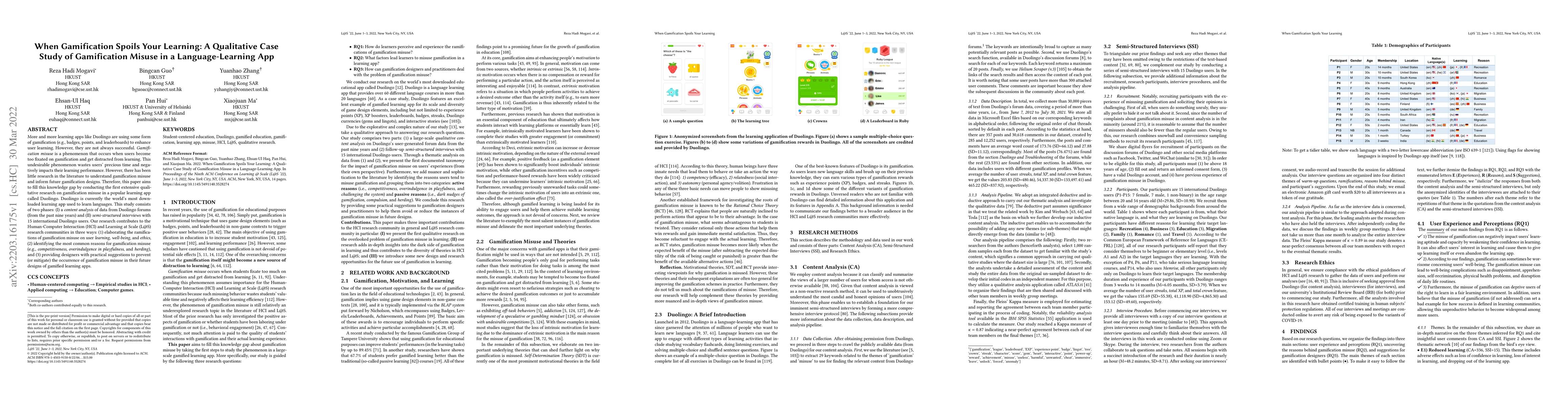 Thumbnail for When Gamification Spoils Your Learning: A Qualitative Case Study of
  Gamification Misuse in a Language-Learning App