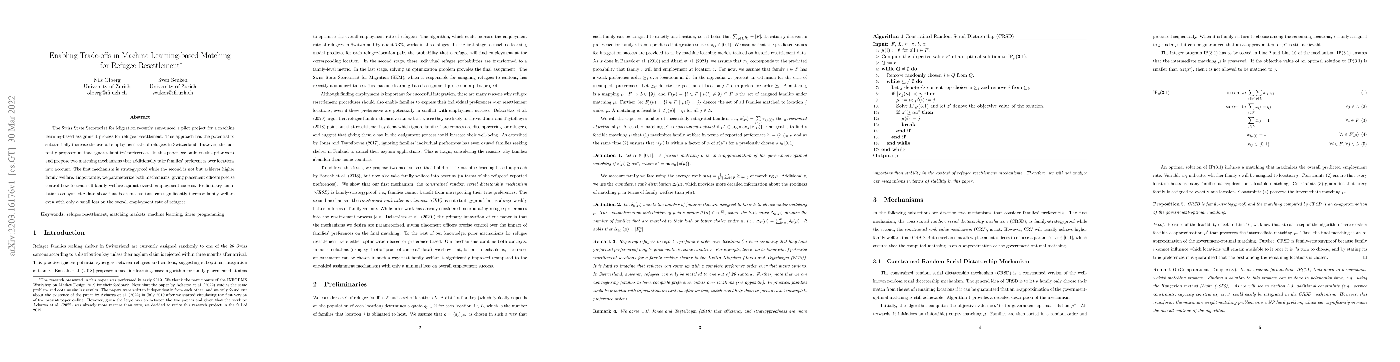 Thumbnail for Enabling Trade-offs in Machine Learning-based Matching for Refugee
  Resettlement