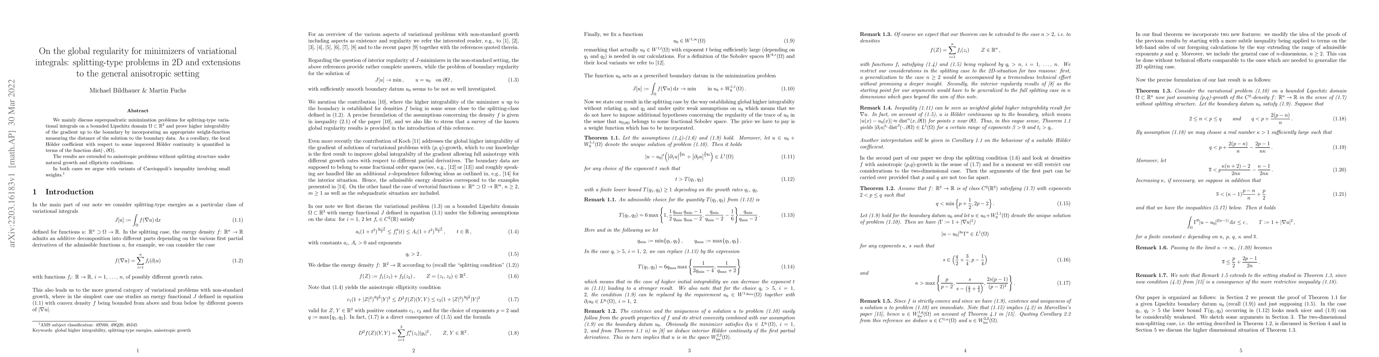 Thumbnail for On the global regularity for minimizers of variational integrals:
  splitting-type problems in 2D and extensions to the general anisotropic
  setting