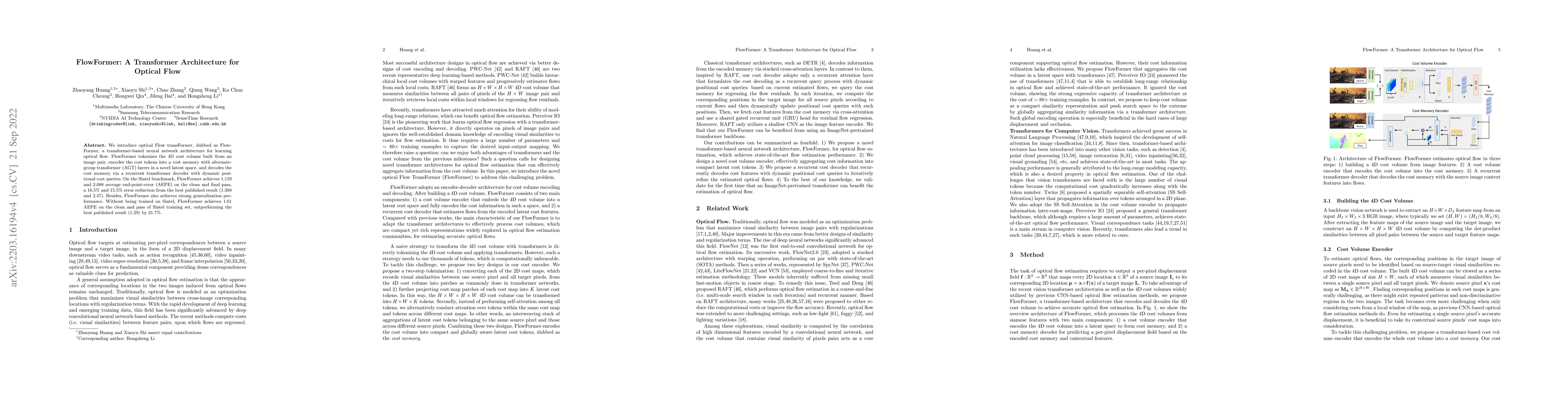 Thumbnail for FlowFormer: A Transformer Architecture for Optical Flow
