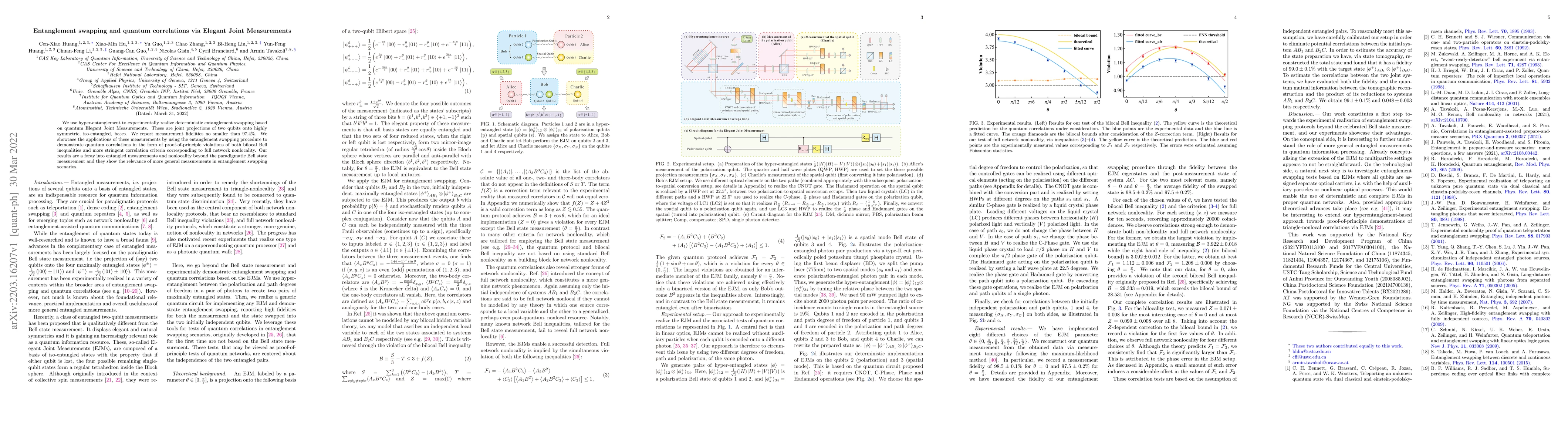 Thumbnail for Entanglement swapping and quantum correlations via Elegant Joint
  Measurements