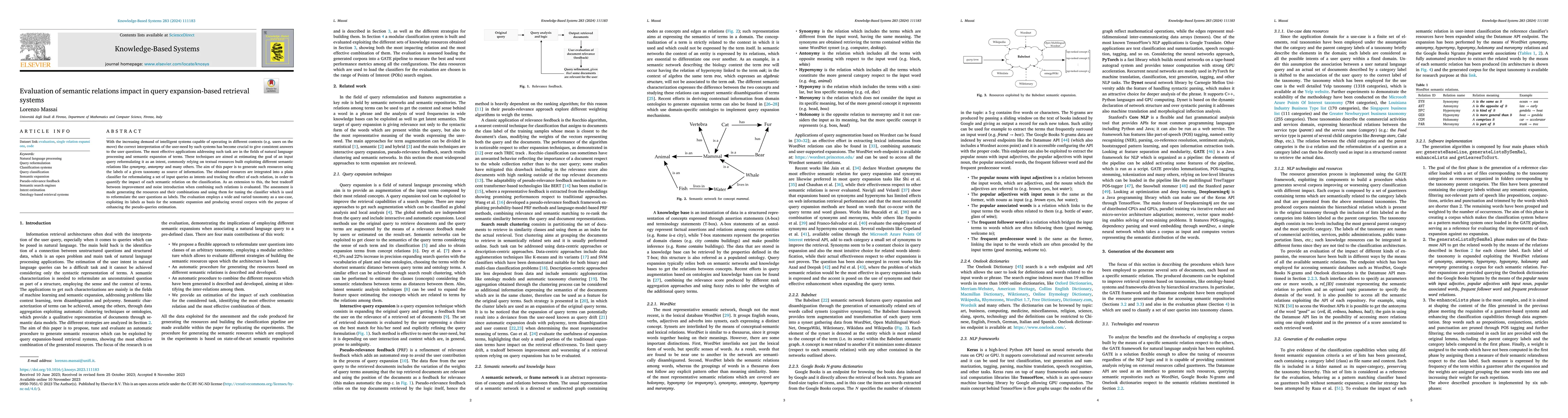 Thumbnail for Evaluation of semantic relations impact in query expansion-based
  retrieval systems