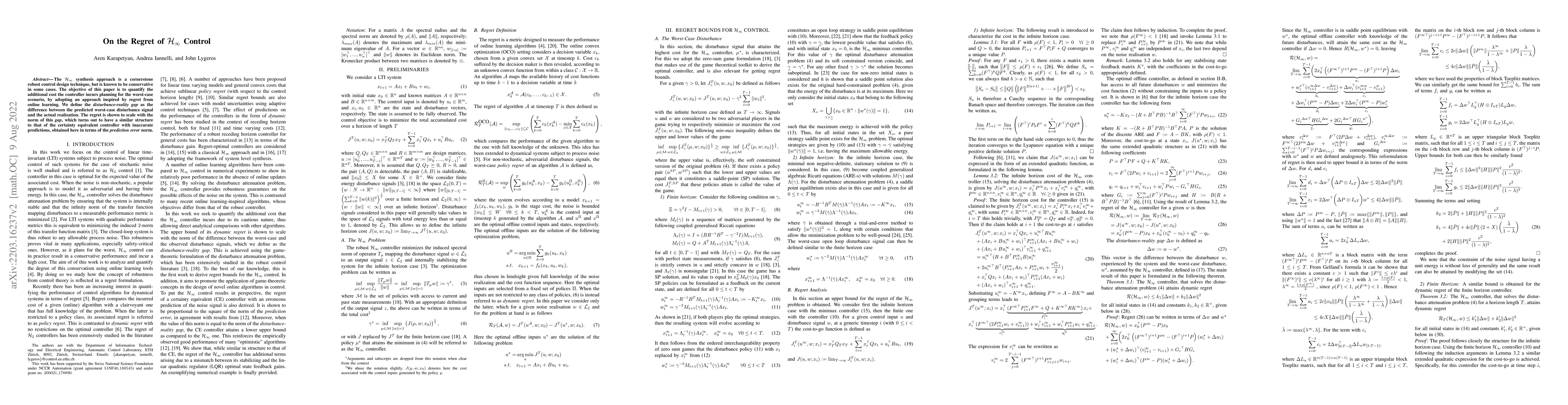 Thumbnail for On the Regret of $\mathcal{H}_{\infty}$ Control