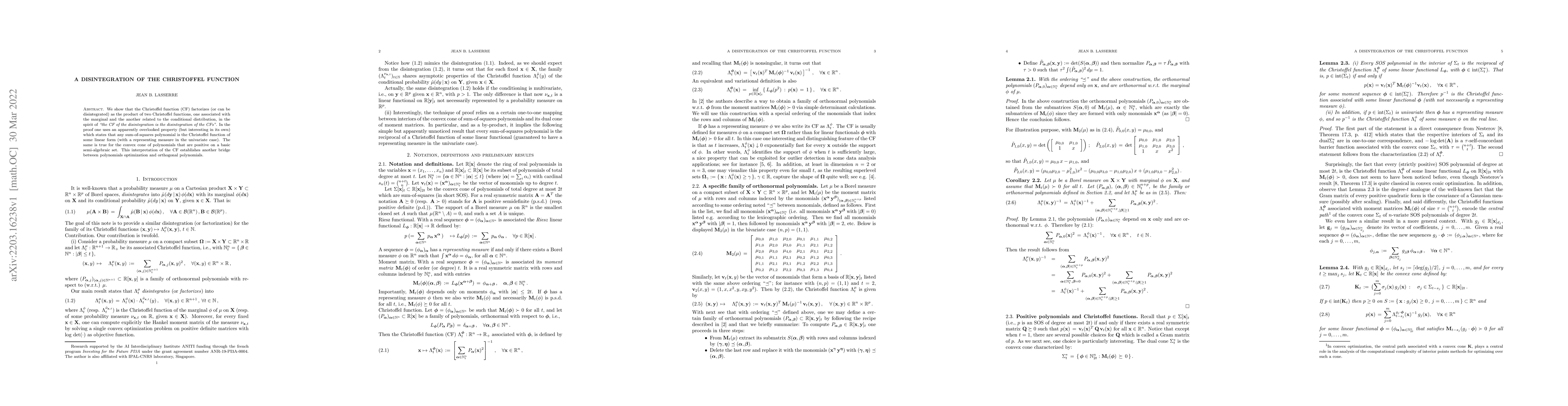 Thumbnail for A disintegration of the Christoffel function