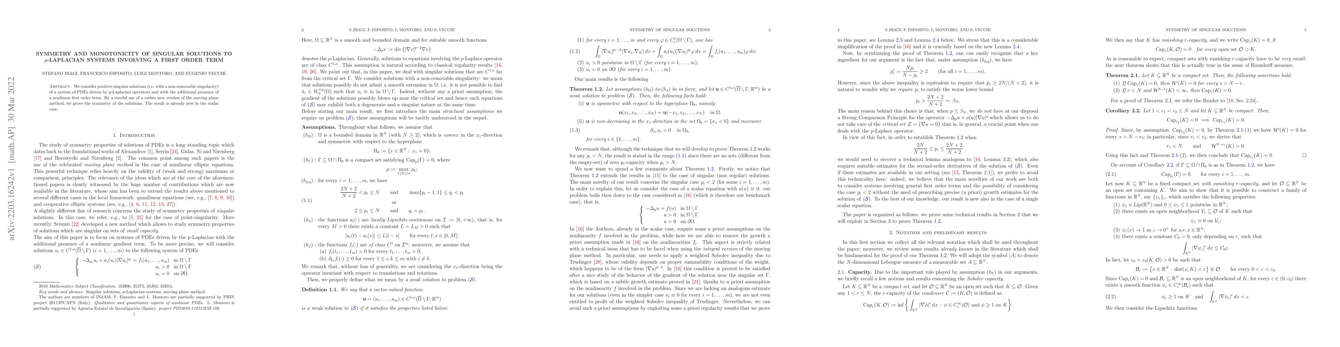 Thumbnail for Symmetry and monotonicity of singular solutions to $p$-Laplacian systems
  involving a first order term
