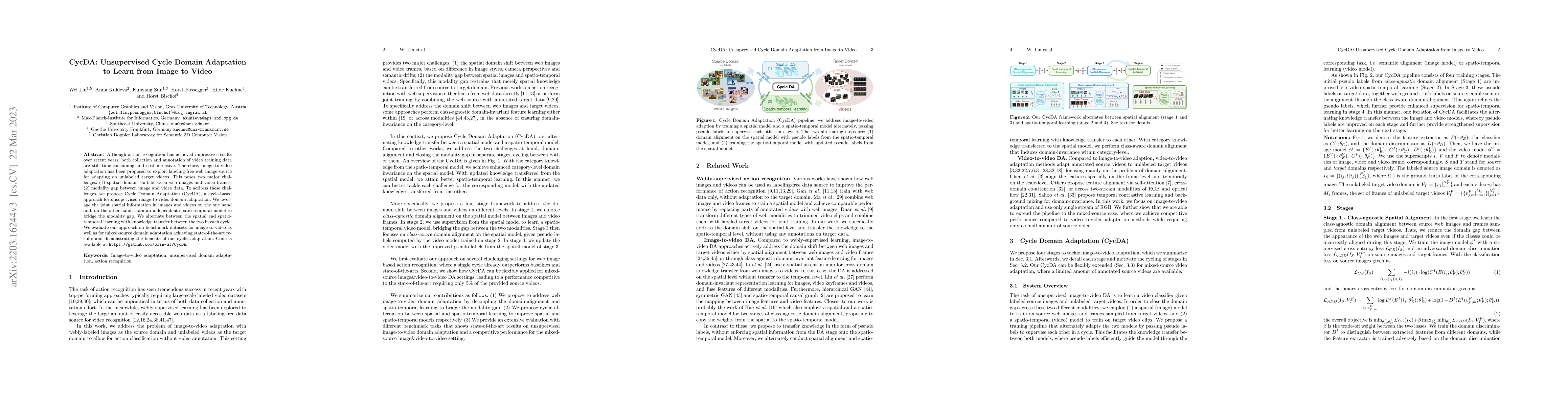 Thumbnail for CycDA: Unsupervised Cycle Domain Adaptation from Image to Video