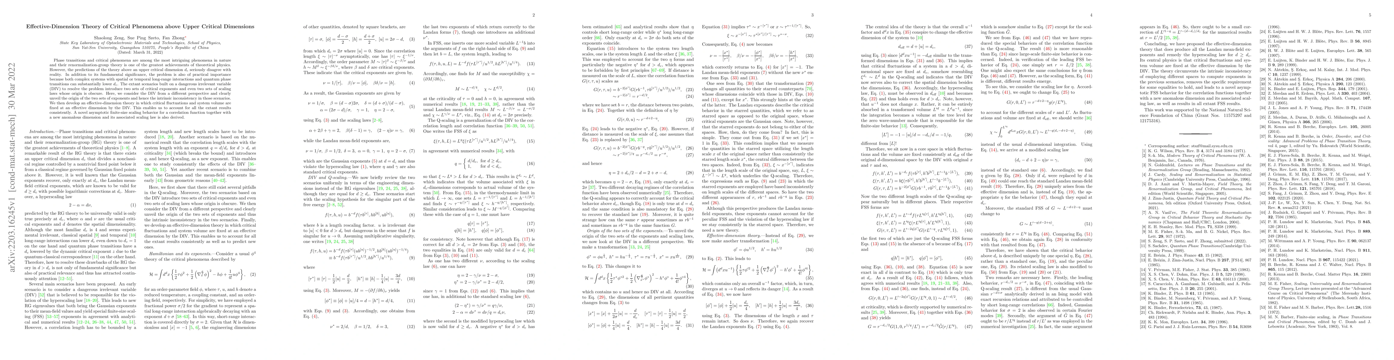 Thumbnail for Effective-Dimension Theory of Critical Phenomena above Upper Critical
  Dimensions