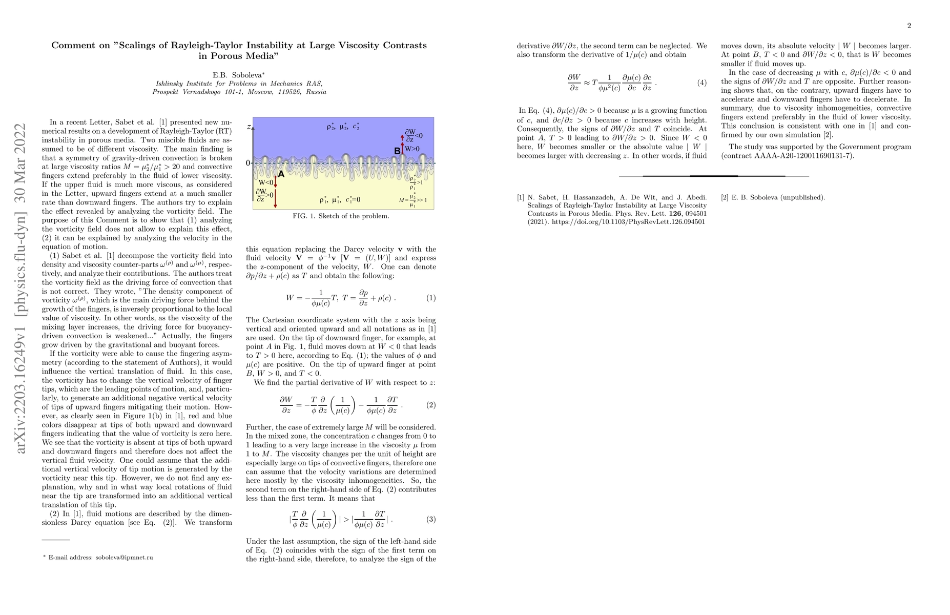 Thumbnail for Comment on "Scalings of Rayleigh-Taylor Instability at Large Viscosity
  Contrasts in Porous Media"