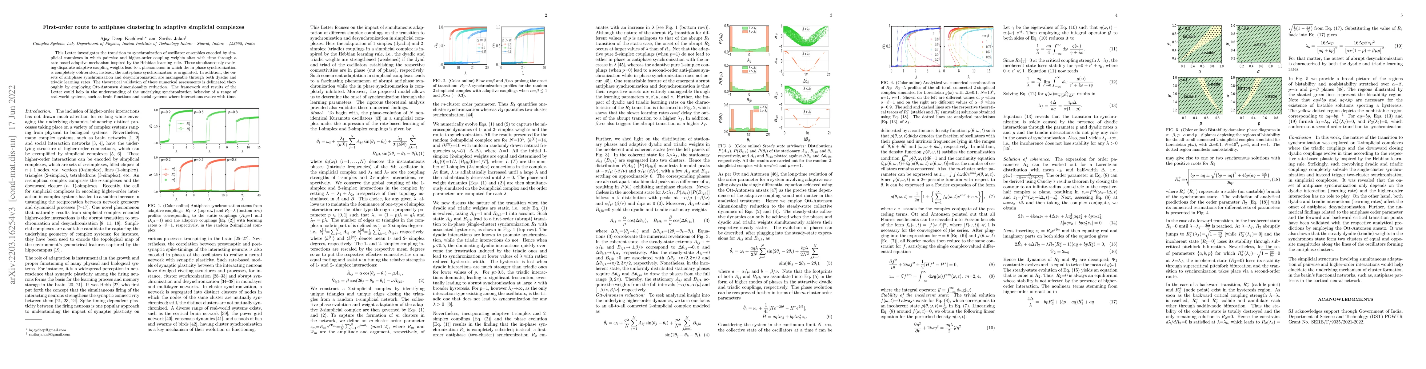Thumbnail for First-order route to antiphase clustering in adaptive simplicial
  complexes