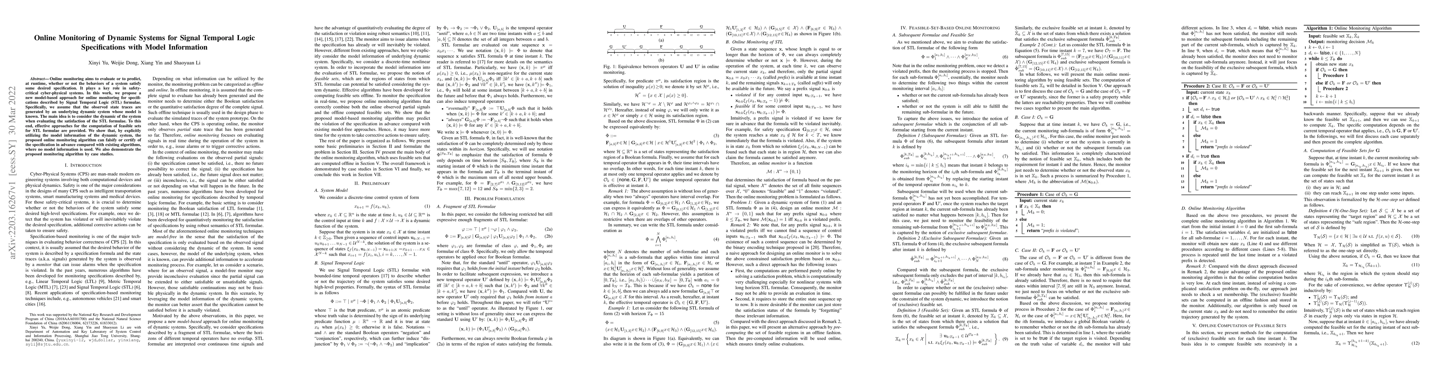 Thumbnail for Online Monitoring of Dynamic Systems for Signal Temporal Logic
  Specifications with Model Information