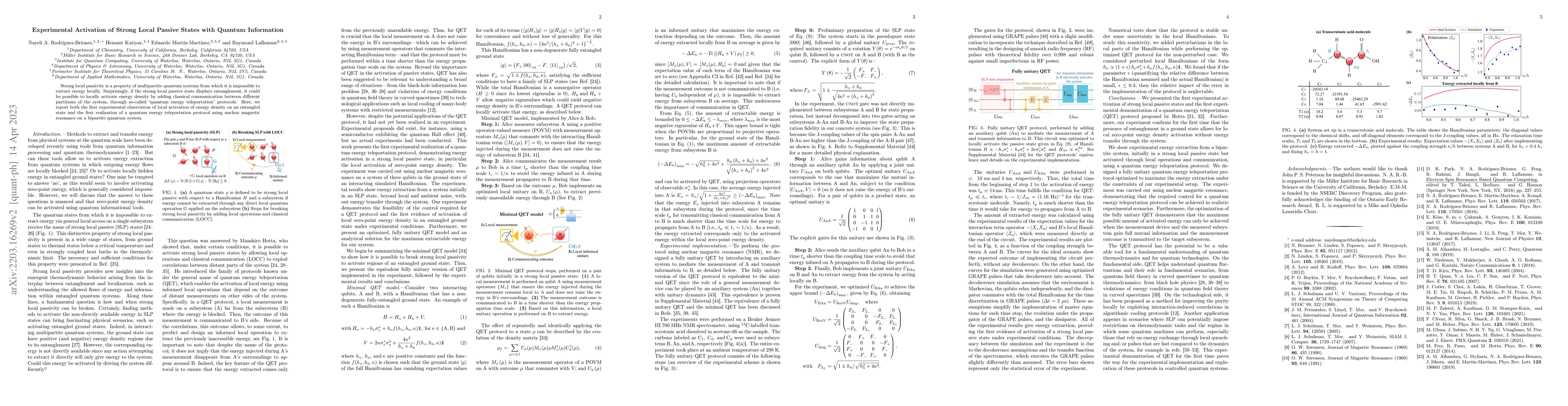 Thumbnail for Experimental Activation of Strong Local Passive States with Quantum
  Information