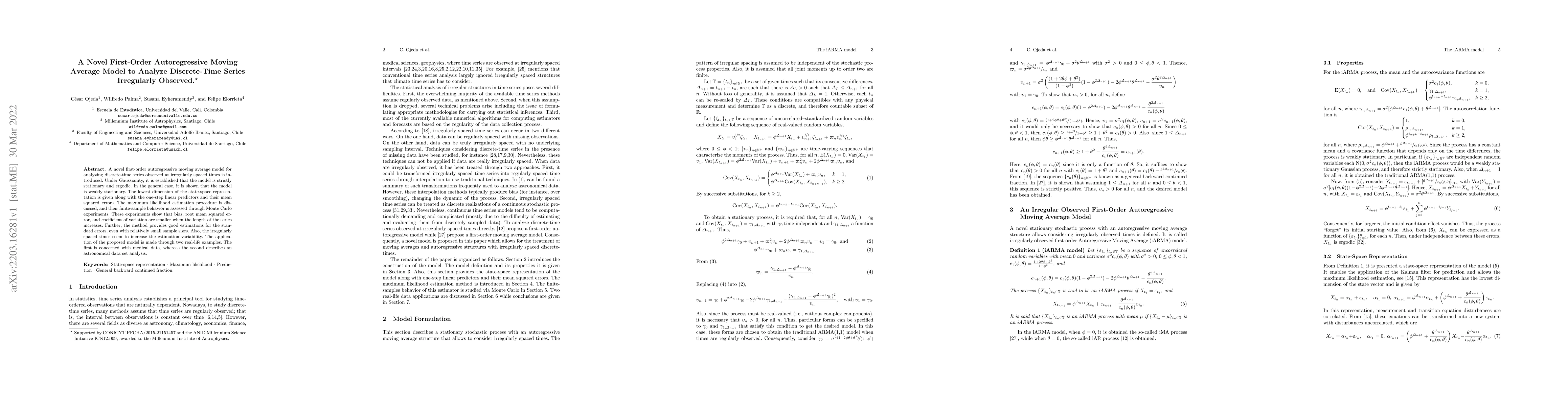 Thumbnail for A Novel First-Order Autoregressive Moving Average Model to Analyze
  Discrete-Time Series Irregularly Observed