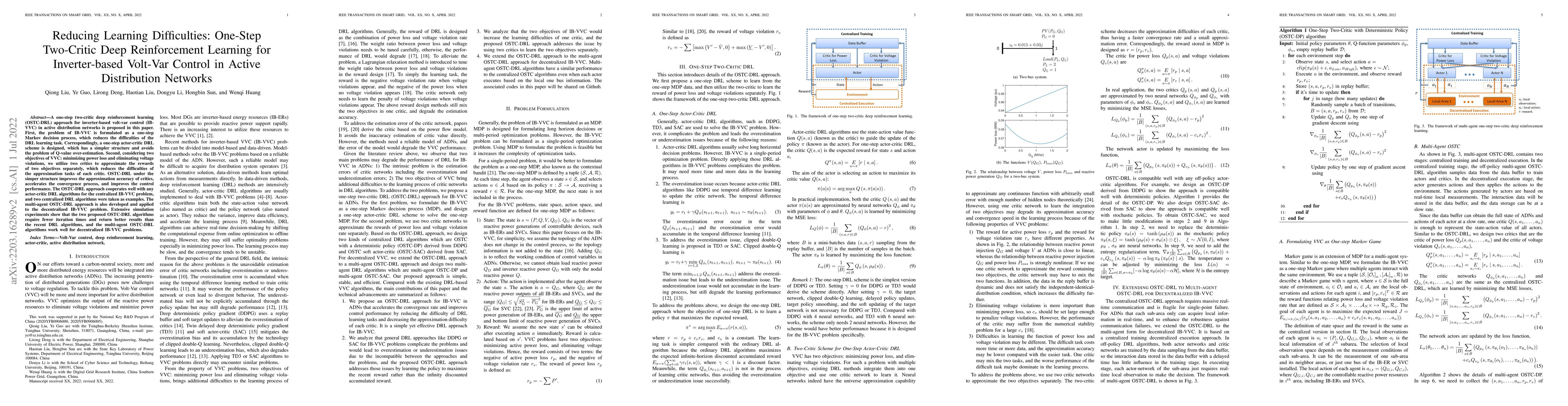 Thumbnail for Reducing Learning Difficulties: One-Step Two-Critic Deep Reinforcement
  Learning for Inverter-based Volt-Var Control