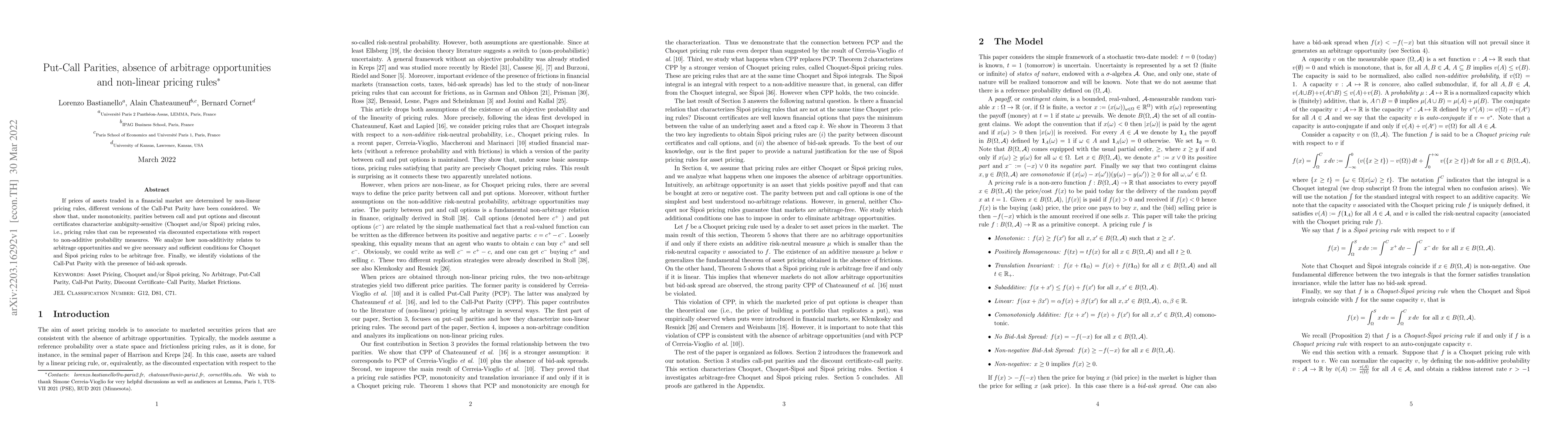 Thumbnail for Put-Call Parities, absence of arbitrage opportunities and non-linear
  pricing rules