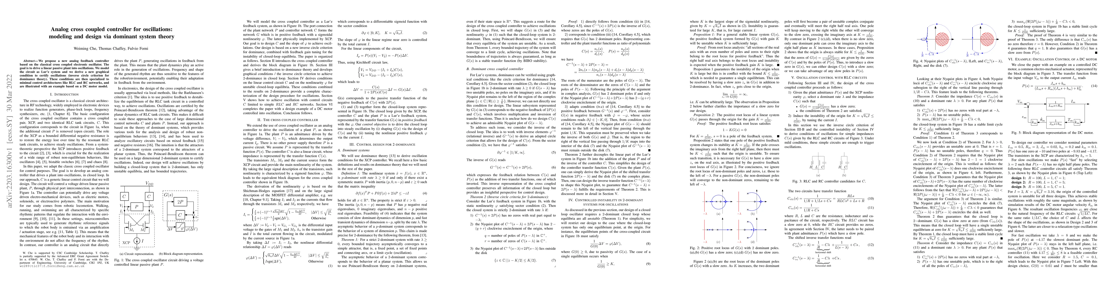 Thumbnail for Analog cross coupled controller for oscillations: modeling and design
  via dominant system theory