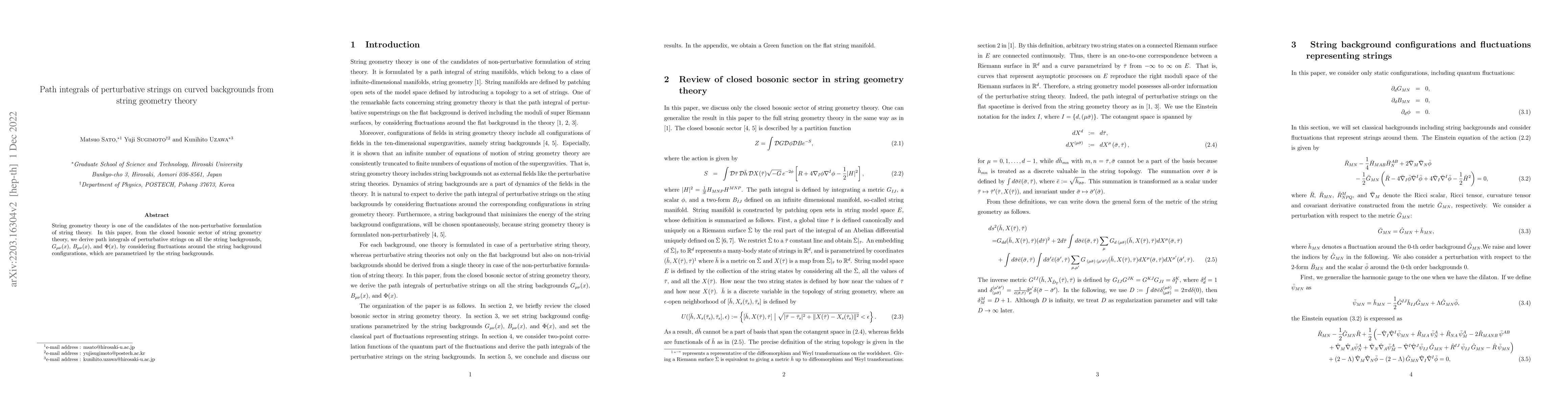 Thumbnail for Path integrals of perturbative strings on curved backgrounds from string
  geometry theory