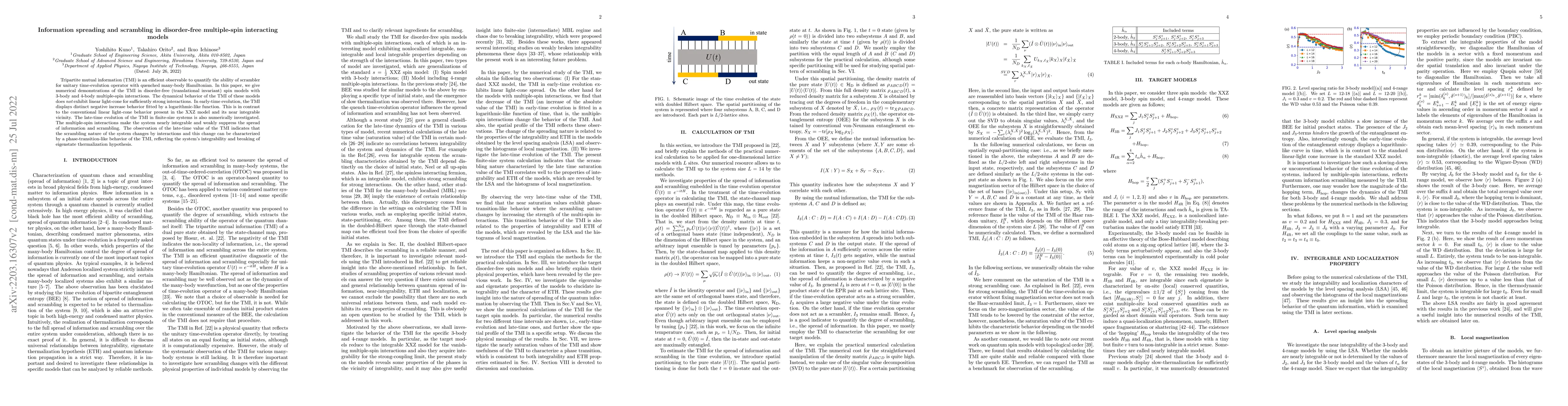Thumbnail for Information spreading and scrambling in disorder-free multiple-spin
  interacting models