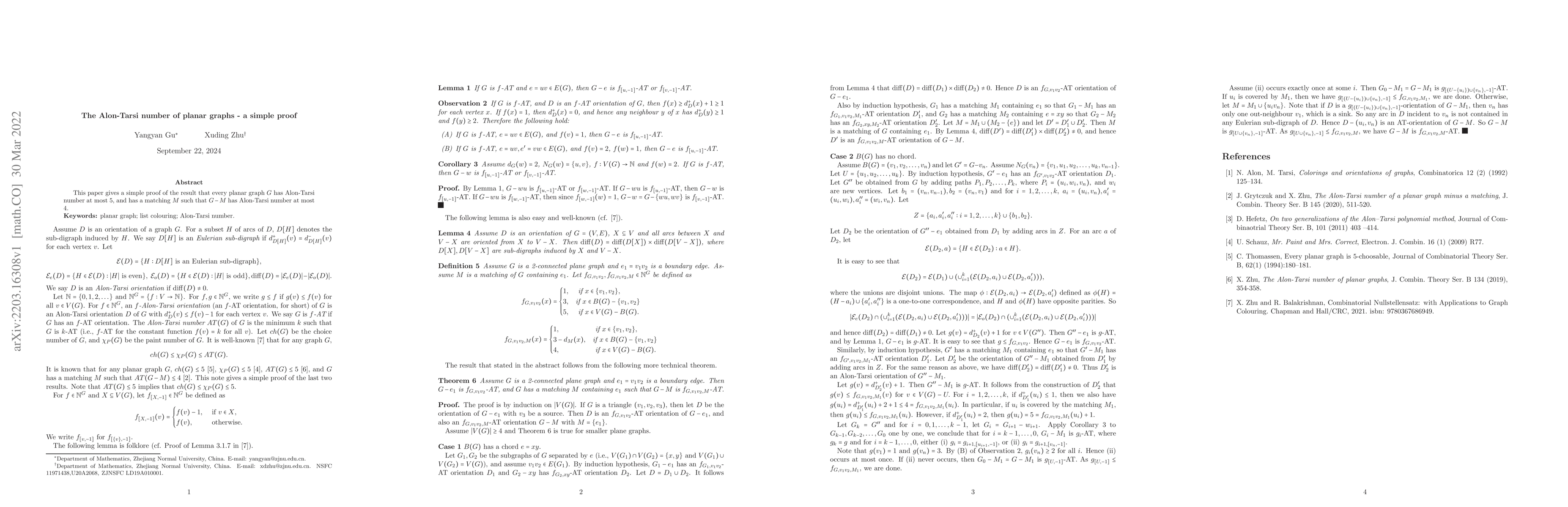 Thumbnail for The Alon-Tarsi number of planar graphs -- a simple proof