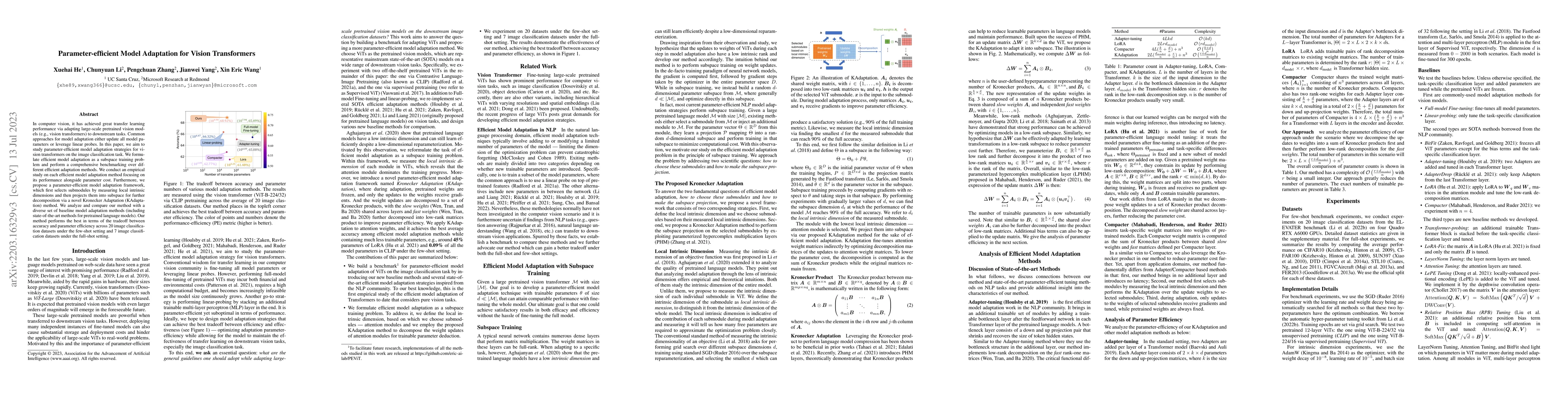 Thumbnail for Parameter-efficient Model Adaptation for Vision Transformers