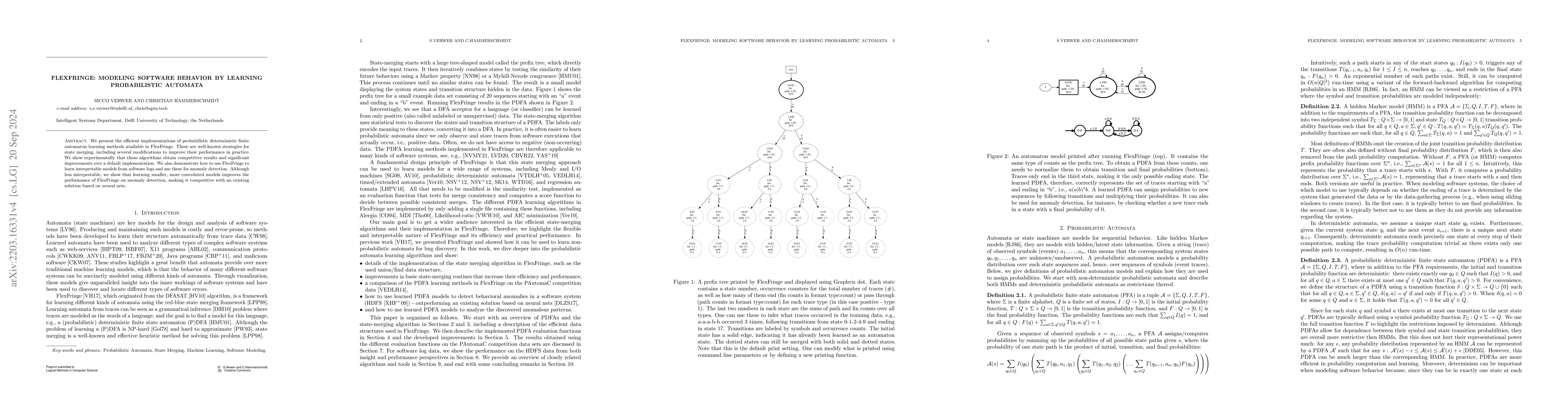 Thumbnail for FlexFringe: Modeling Software Behavior by Learning Probabilistic
  Automata