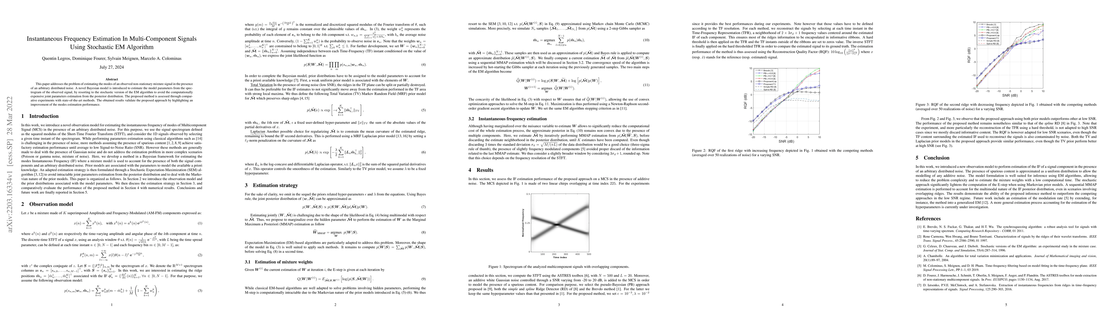 Thumbnail for Instantaneous Frequency Estimation In Multi-Component Signals Using
  Stochastic EM Algorithm