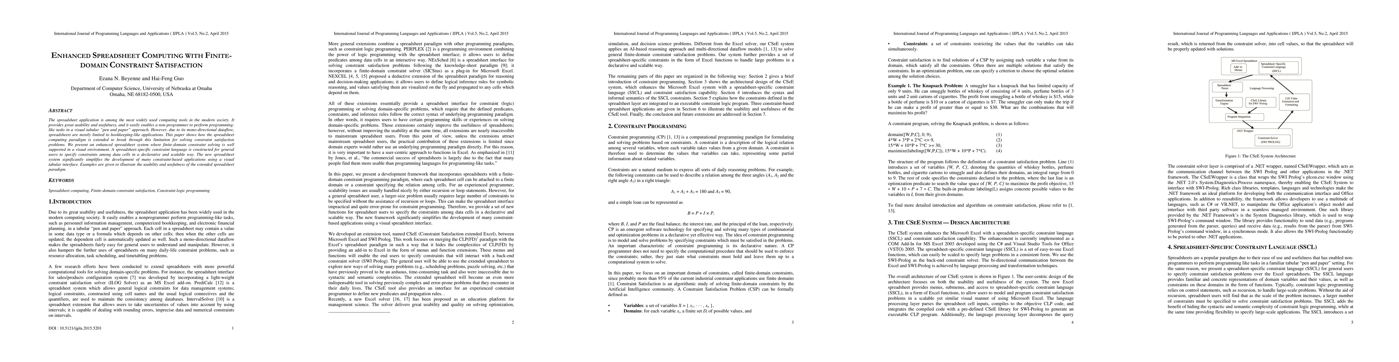 Thumbnail for Enhanced Spreadsheet Computing with Finite-Domain Constraint
  Satisfaction
