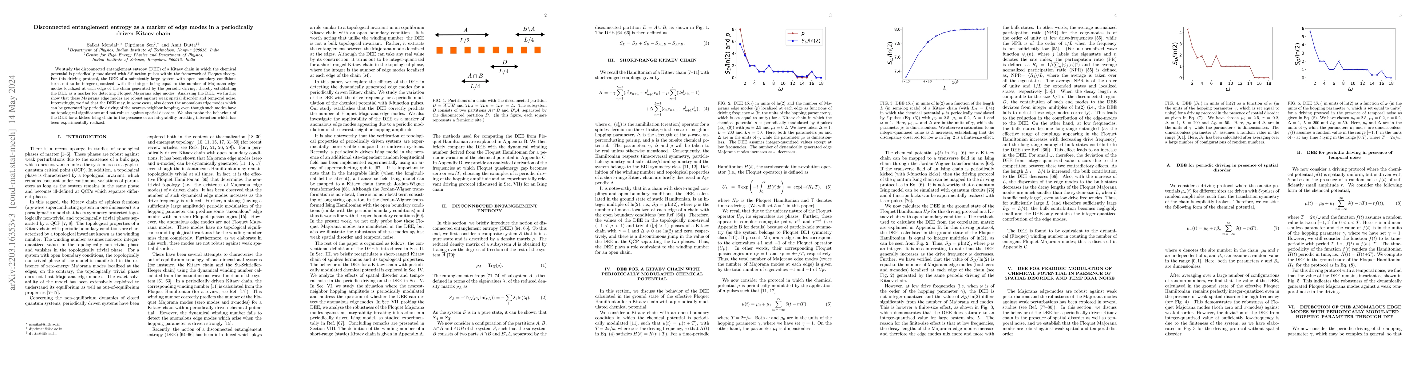 Thumbnail for Disconnected entanglement entropy as a marker of edge modes in a
  periodically driven Kitaev chain