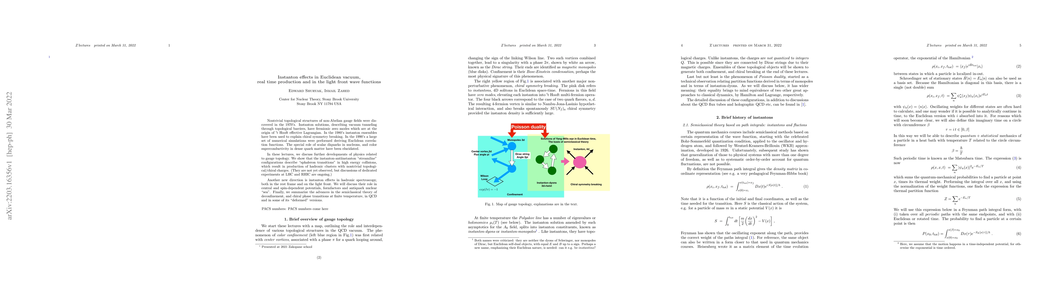 Thumbnail for Instanton effects in Euclidean vacuum, real time production and in the
  light front wave functions